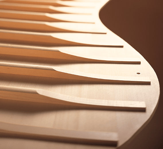 Soundboard of a Kawai grand piano